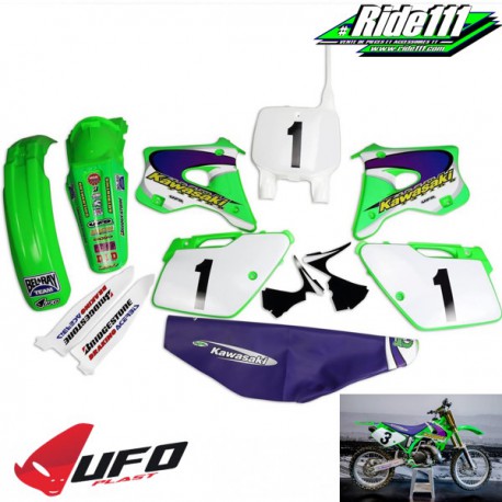 Kit plastiques UFO "Emig Team USA Réplica" KAWASAKI 125 et 250 KX 1994 à 1998