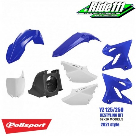 Kit plastiques restylé YAMAHA 125 et 250 YZ Look 2021 Couleur:Bleu / Blanc Année:2002 à 2020à
+ 2
