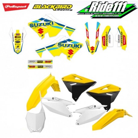 Kit plastiques restylé + kit déco Réplica KSRT SUZUKI 125 et 250 RM  Année:2001 à 2008 Elément:Kit plastiques + décoà
+ 2
