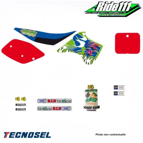 Kit déco ou housse de selle TECNOSEL REPLICA TEAM 1993 KAWASAKI 125-250 KX Année:1992 à 1993 Elément:Kit décoà
+ 2
